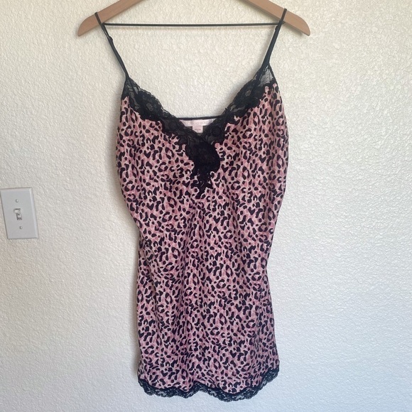 Victoria Secret Vintage Inspired Y2K VS 100% Silk Leopard Pink Slip Dress L - Picture 1 of 13